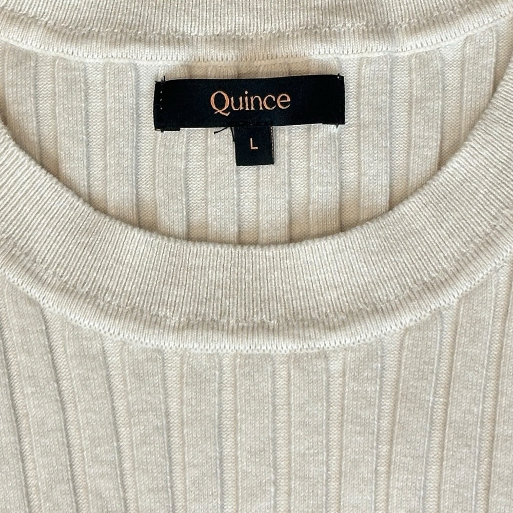 Quince Cotton Cashmere Ribbed Long Sleeve Sweater Heather Bone Cream Women Large - Picture 5 of 7